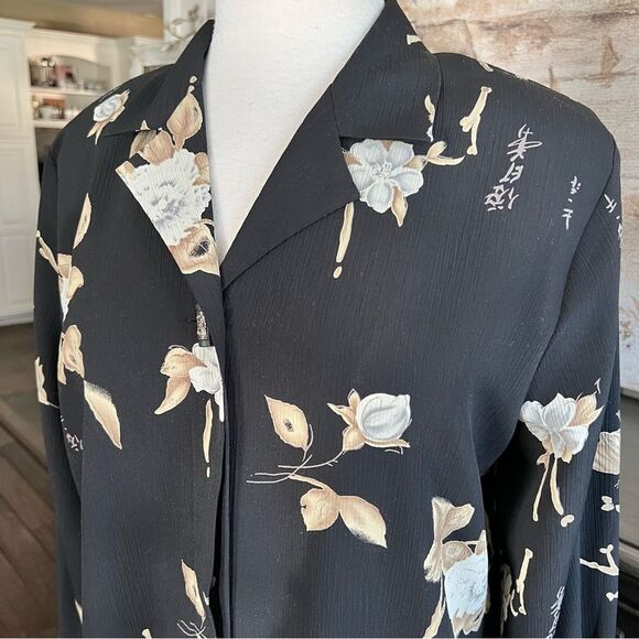 Vintage Christie & Jill Asian Buttoned Down Black Floral Blouse size Lg Grande - Picture 4 of 12